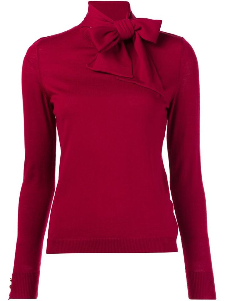 Vanessa Seward Bow Collar Knitted Blouse, Women's, Size: 40, Red, Merino