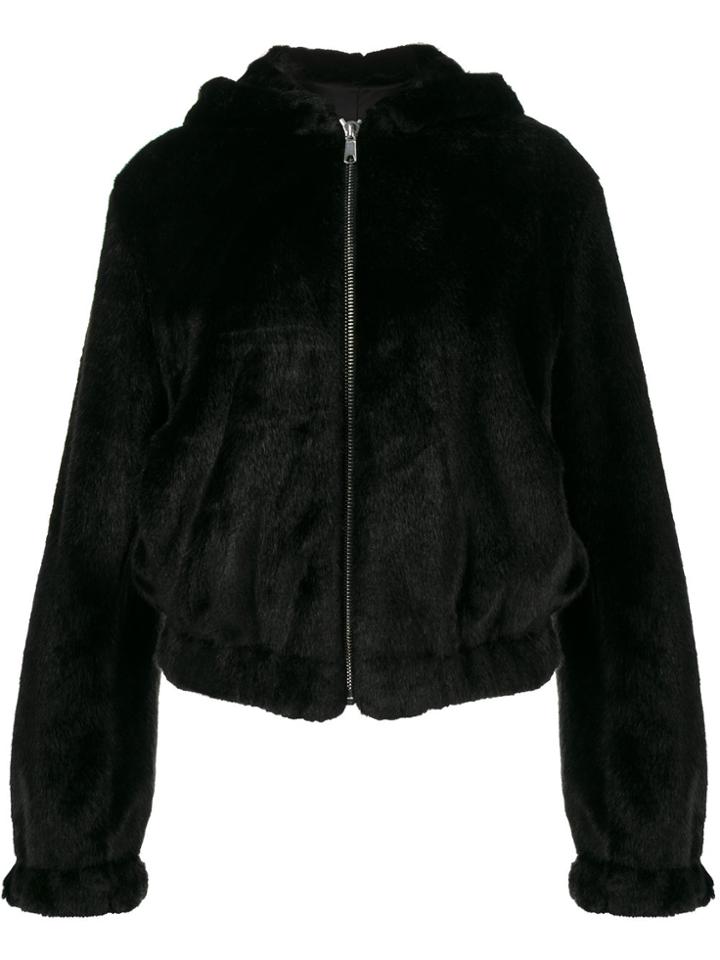 Helmut Lang Teddy Hood Faux Fur Jacket - Black