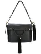 Borbonese Tassel Detail Shoulder Bag, Women's, Black, Leather/cotton