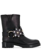 Red Valentino Floral Buckled Boots - Black