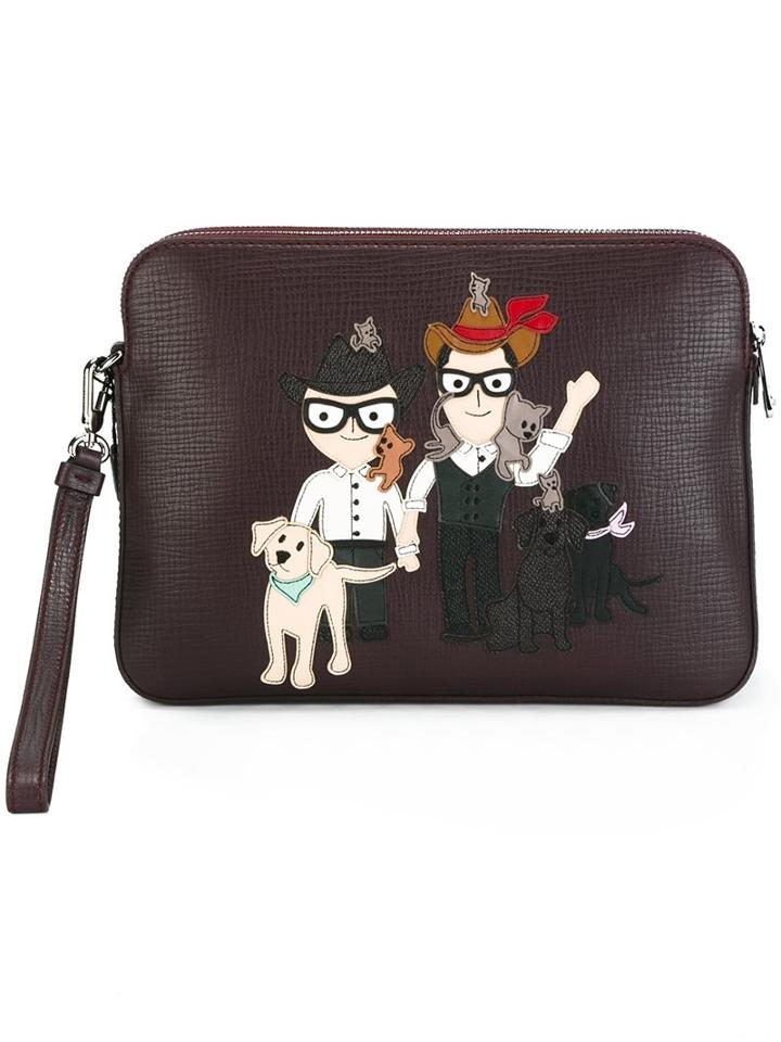 Dolce & Gabbana Designers Patch Clutch, Men's, Red, Leather