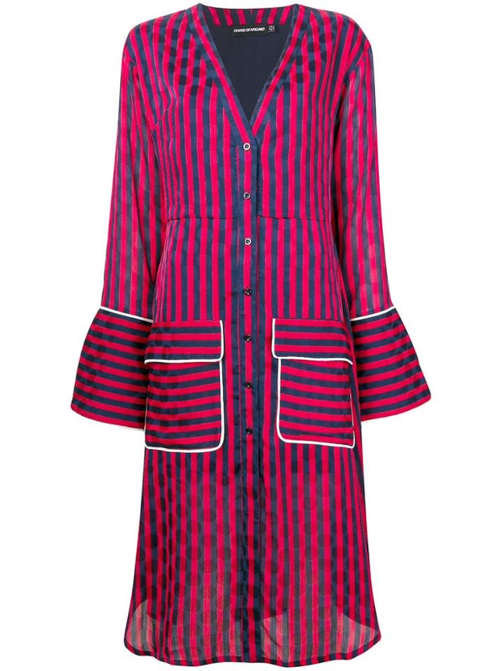 House Of Holland Striped Pyjama Shirt Dress - Red