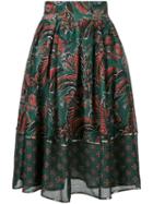 Muller Of Yoshiokubo - Leaf Print Full Skirt - Women - Linen/flax/rayon - 36, Green, Linen/flax/rayon
