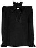 Saint Laurent Structured-shoulder Silk Blouse - Black