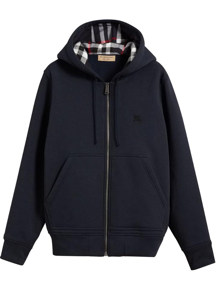 Burberry Check Detail Hooded Sweatshirt - Blue
