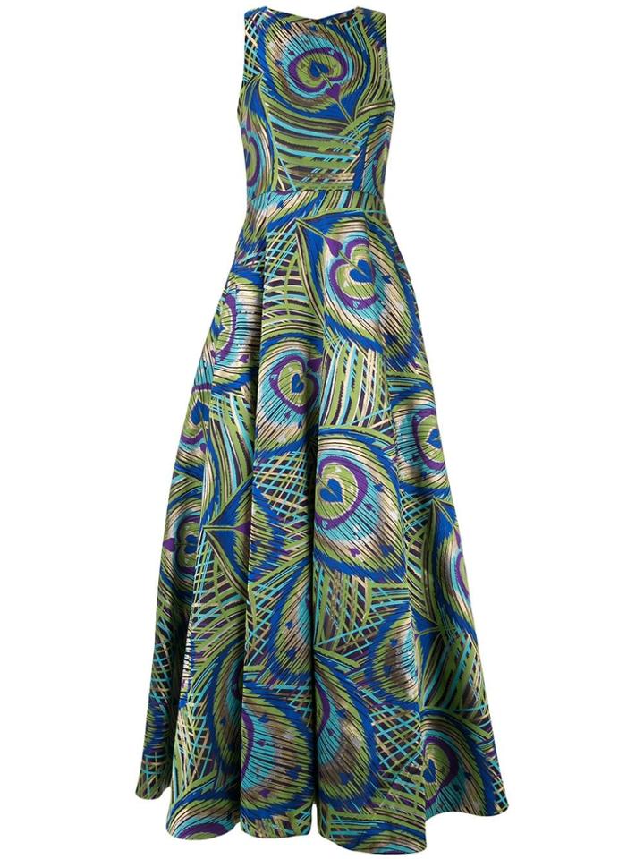 Manish Arora Peacock Print Full Gown - Green