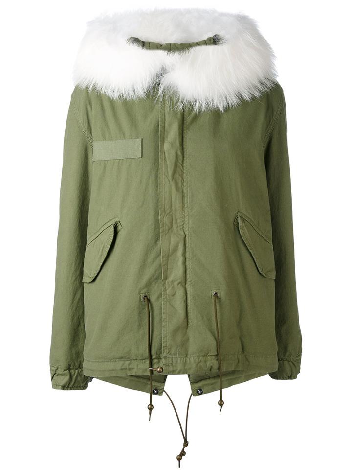 Mr & Mrs Italy - Short Parka Coat - Women - Cotton/lamb Skin/polyester/racoon Fur - S, Green, Cotton/lamb Skin/polyester/racoon Fur