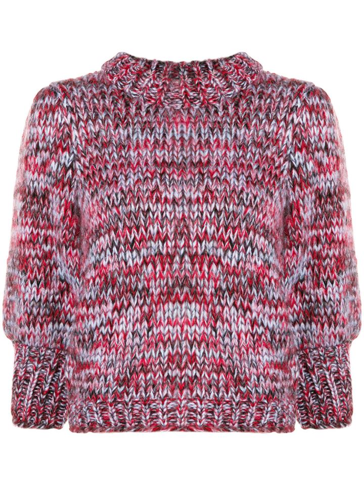 Ganni Melange Chunky Knit Sweater - Red
