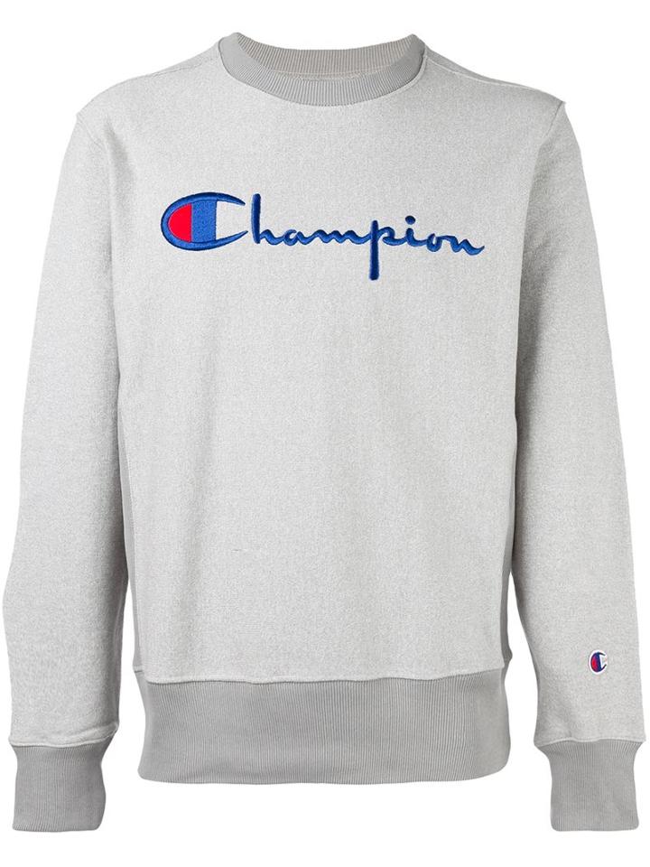 Champion Embroidered Logo Sweatshirt, Men's, Size: Large, Grey, Cotton/polyester