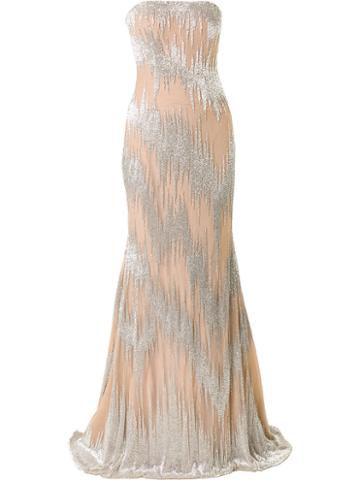 Jean Fares Couture Embellished Strapless Gown, Women's, Size: 38, Nude/neutrals, Silk