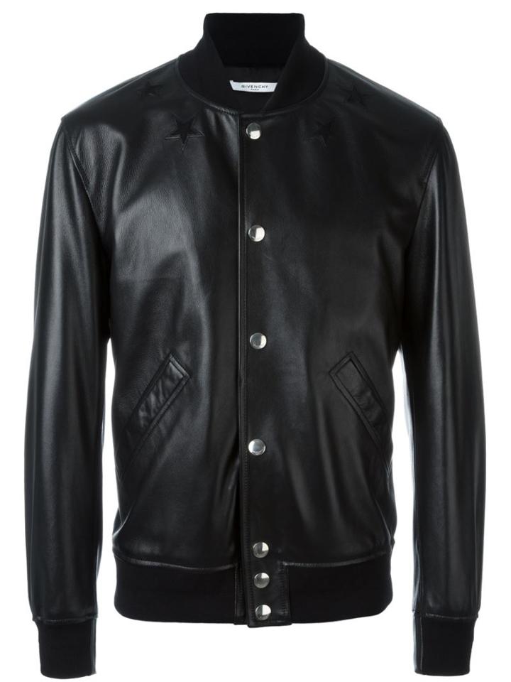 Givenchy Leather Bomber Jacket, Men's, Size: 52, Black, Goat Skin/lamb Skin/acrylic/wool