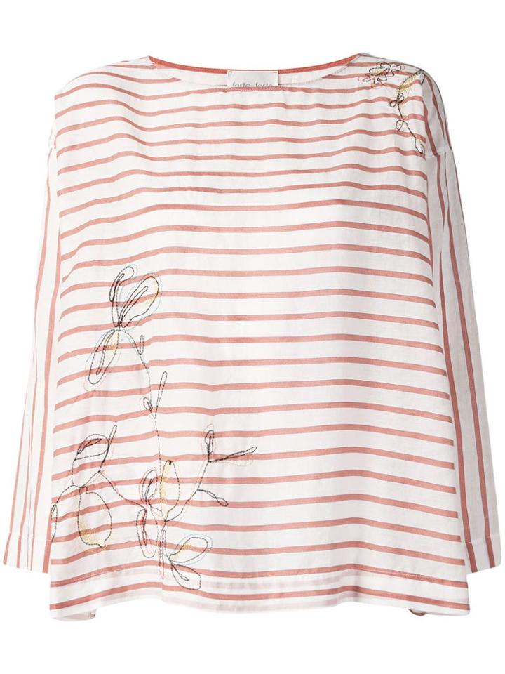 Forte Forte Embroidered Flower Striped Blouse - White