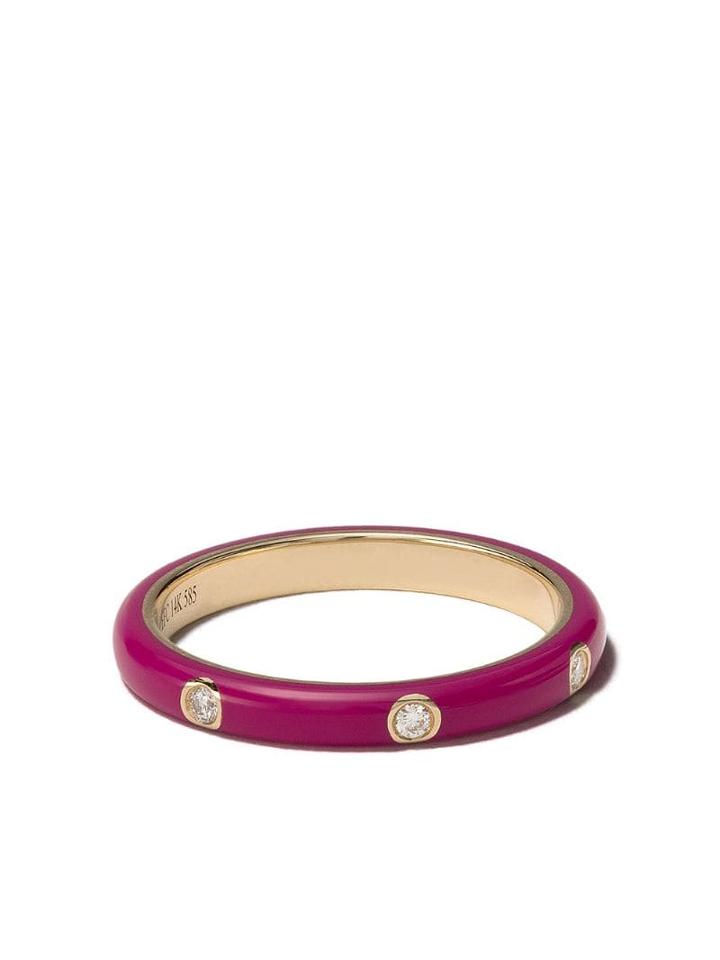 Ef Collection 14kt Yellow Gold Cherry Enamel And Diamond Stack Ring
