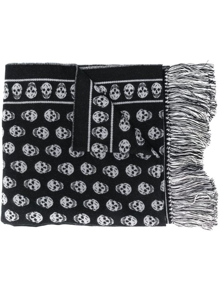 Alexander Mcqueen Jacquard Skull Knitted Scarf - Black