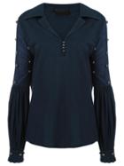 Andrea Bogosian Billowing Sleeves Blouse, Women's, Size: Pp, Blue, Cotton
