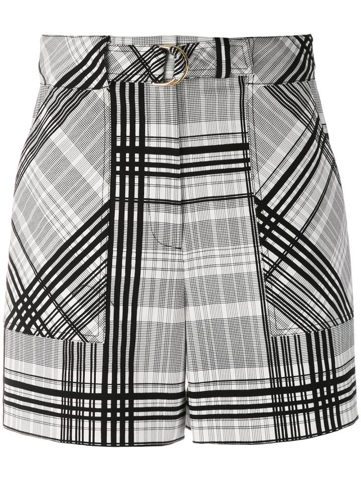 Belted Plaid Shorts - Women - Cotton/spandex/elastane - 4, White, Cotton/spandex/elastane, Diane Von Furstenberg