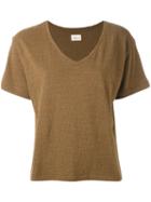 Simon Miller - V-neck T-shirt - Women - Silk/cotton - 1, Brown, Silk/cotton