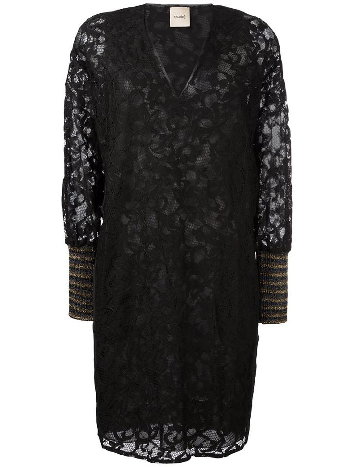 Nude Lace Overlay Dress, Women's, Size: 42, Black, Cotton/polyamide/polyester/wool