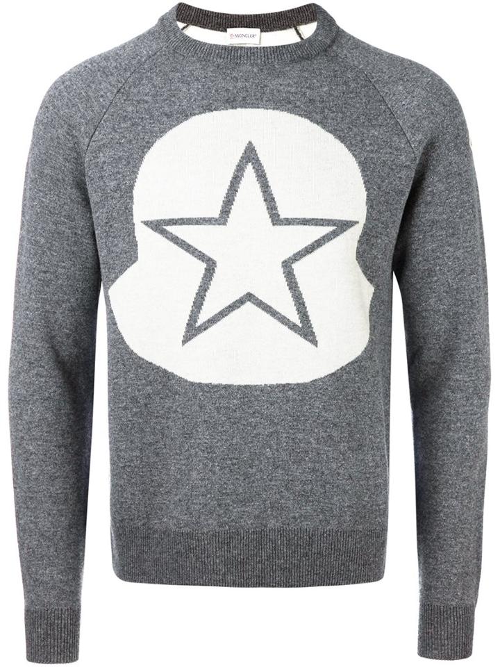 Moncler Logo Intarsia Sweater, Men's, Size: Xl, Grey, Polyamide/spandex/elastane/wool