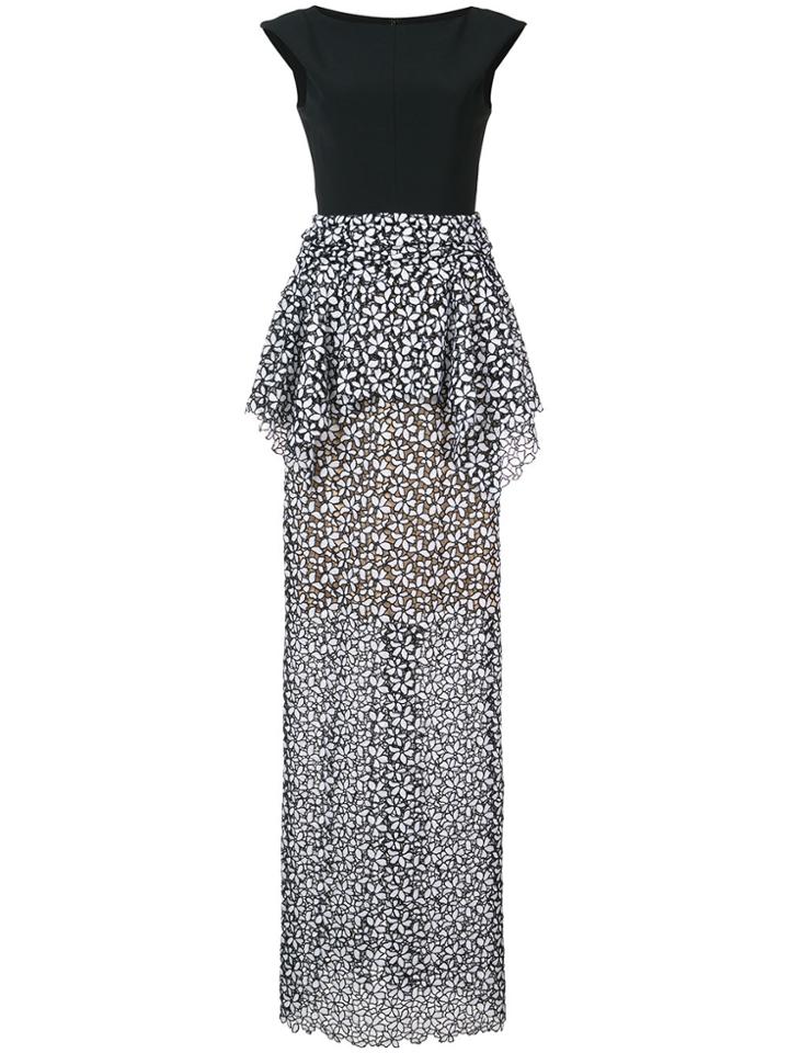 Carolina Herrera Floral Lace Layered Gown - White