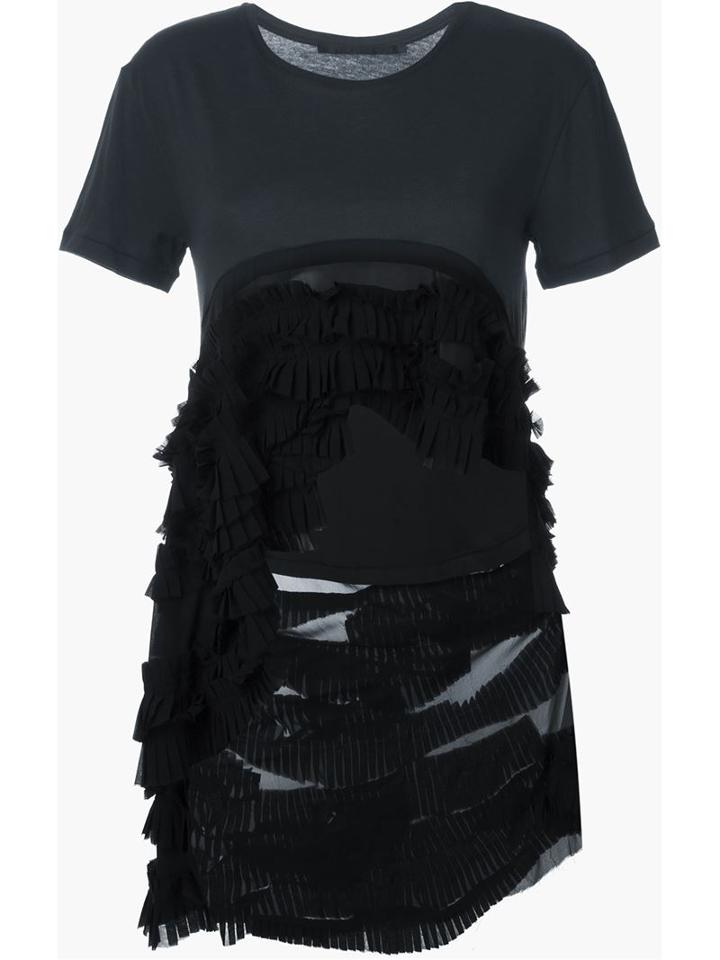 Haider Ackermann High Low Hem Frill T-shirt, Women's, Size: Medium, Black, Silk/cotton