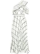 Self-portrait Checked Pleated One Shoulder Dress - White