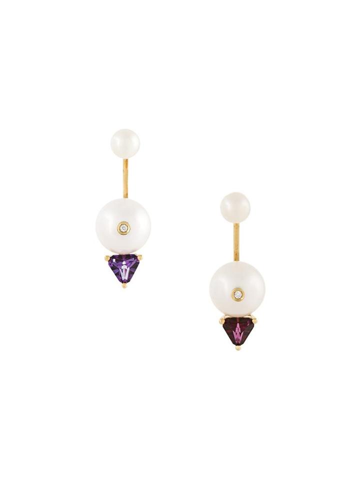 Delfina Delettrez 'trillion' Diamond, Pearl And Topaz Earrings, Women's, White