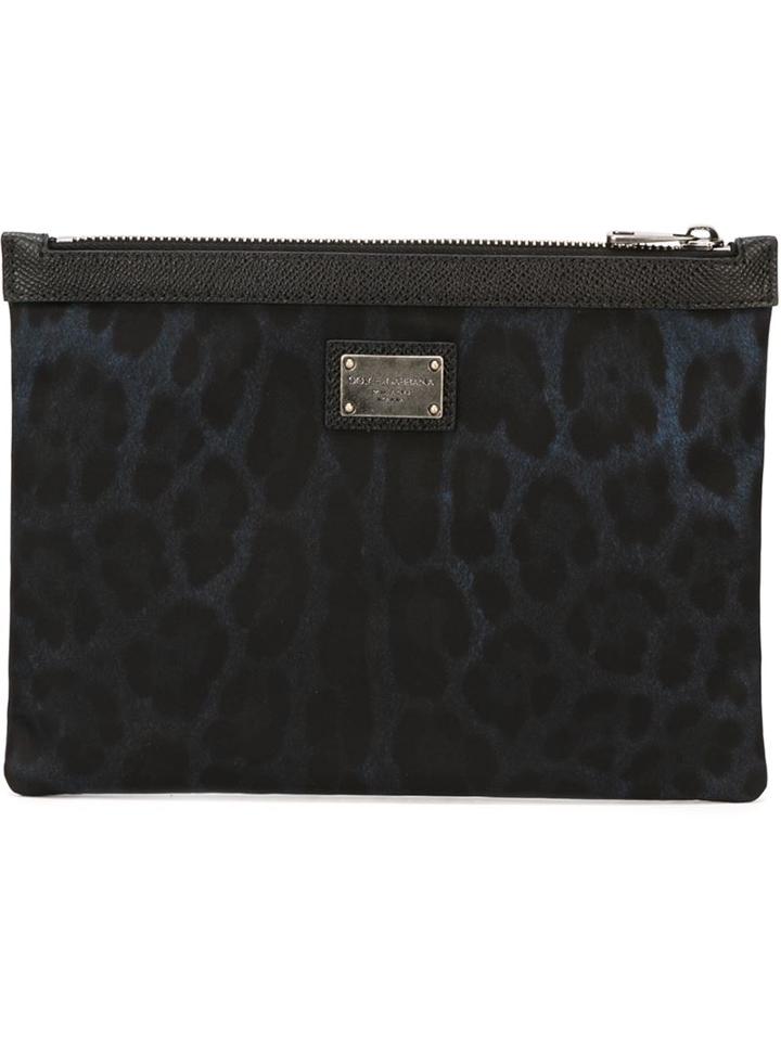 Dolce & Gabbana Leopard Print Clutch, Men's, Blue