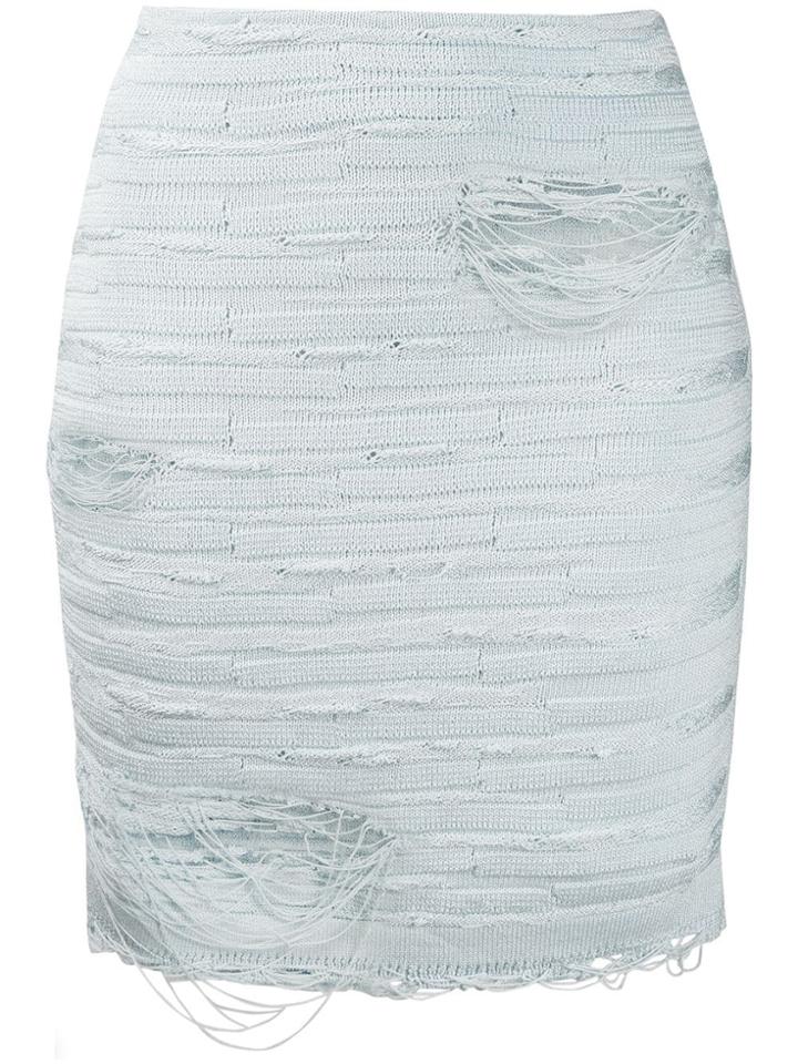 Balmain Distressed-effect Knit Skirt - Blue