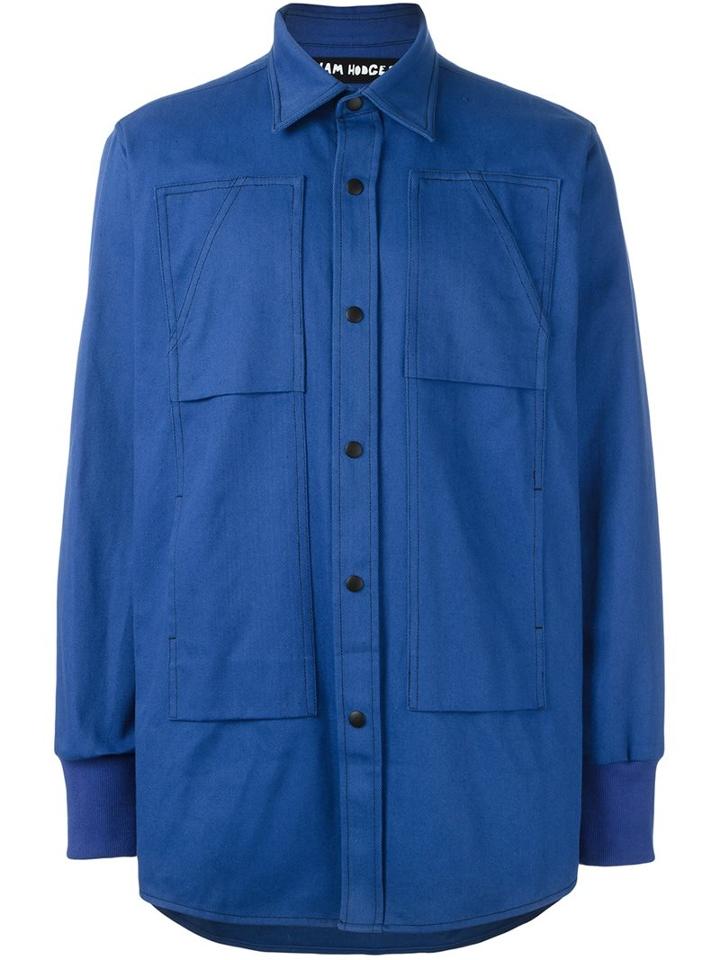 Liam Hodges Layered Overshirt, Men's, Size: Medium, Blue, Cotton