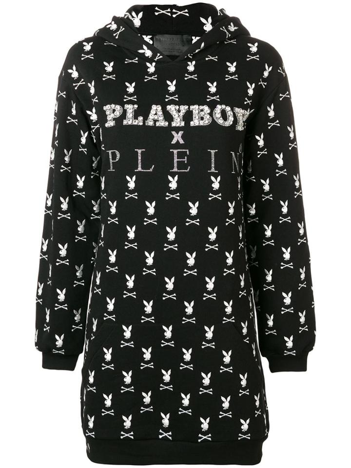 Philipp Plein X Playboy Crystal Logo Hooded Dress - Black
