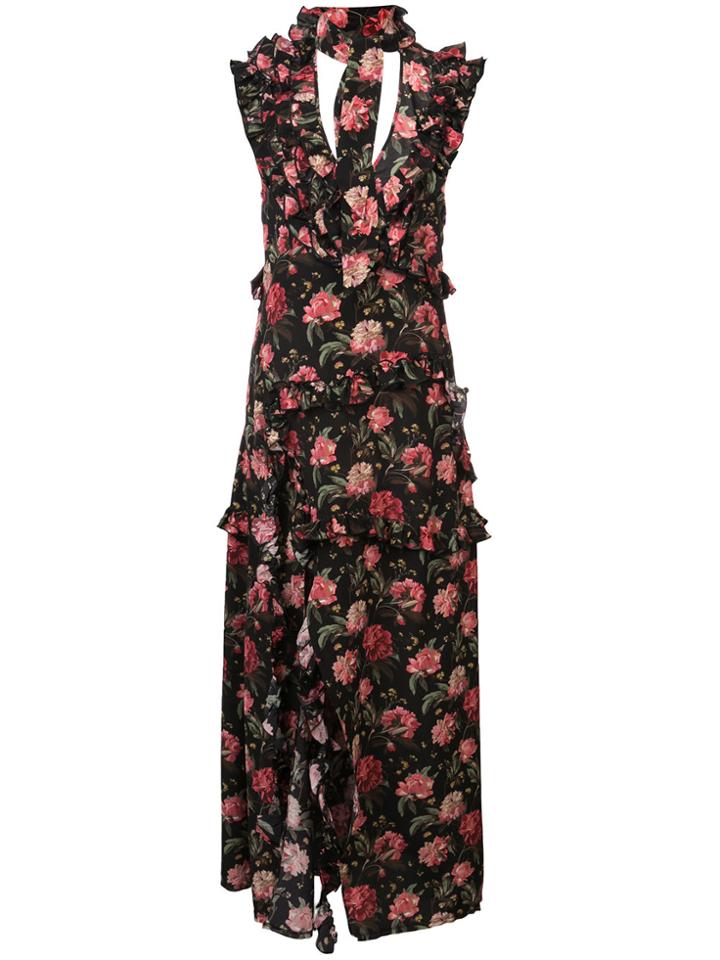 R13 Floral Cut Out Maxi Dress - Black