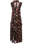 R13 Floral Cut Out Maxi Dress - Black