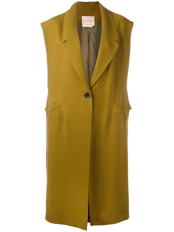 Erika Cavallini - Loosely Tailored Sleeveless Coat - Women - Linen/flax/cupro - 40, Green, Linen/flax/cupro