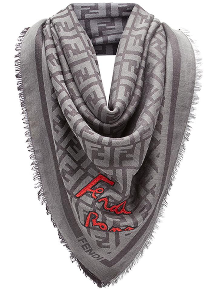 Fendi Logo Print Shawl Scarf - Grey