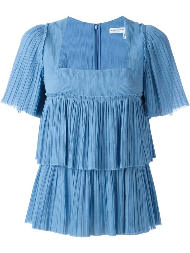 Sonia Rykiel Tiered Pleat Blouse, Women's, Size: 36, Blue, Cotton