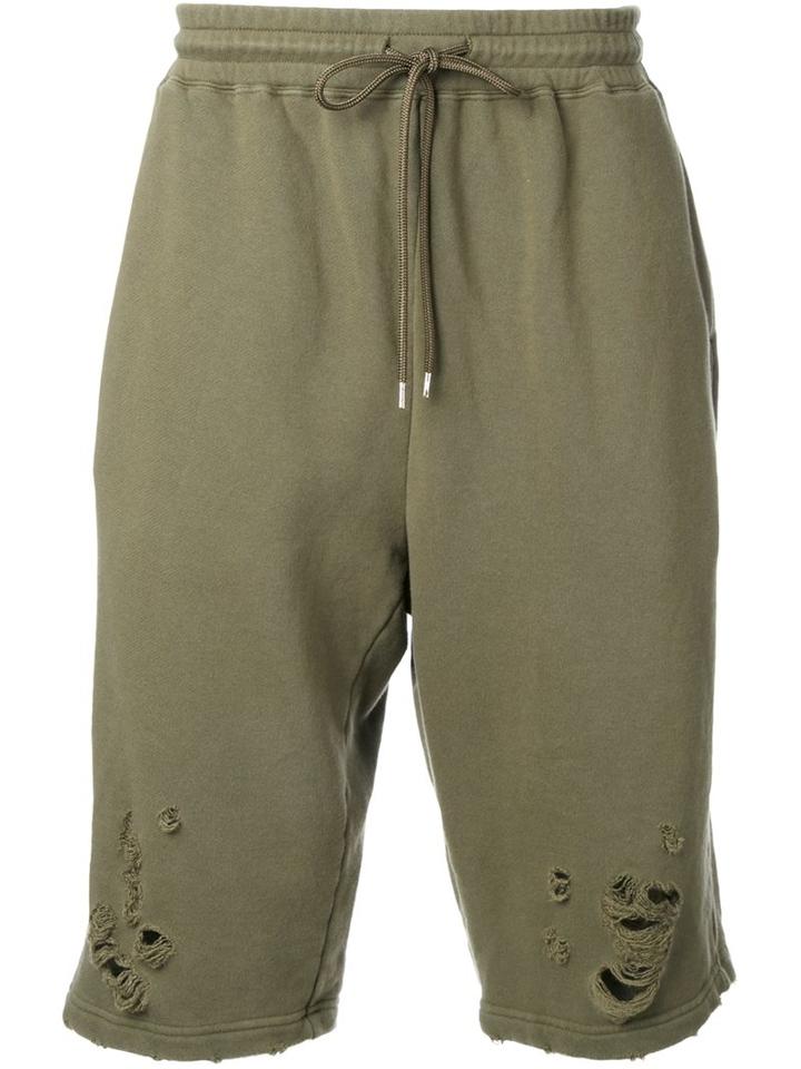 Miharayasuhiro Distressed Shorts, Men's, Size: 52, Green, Cotton