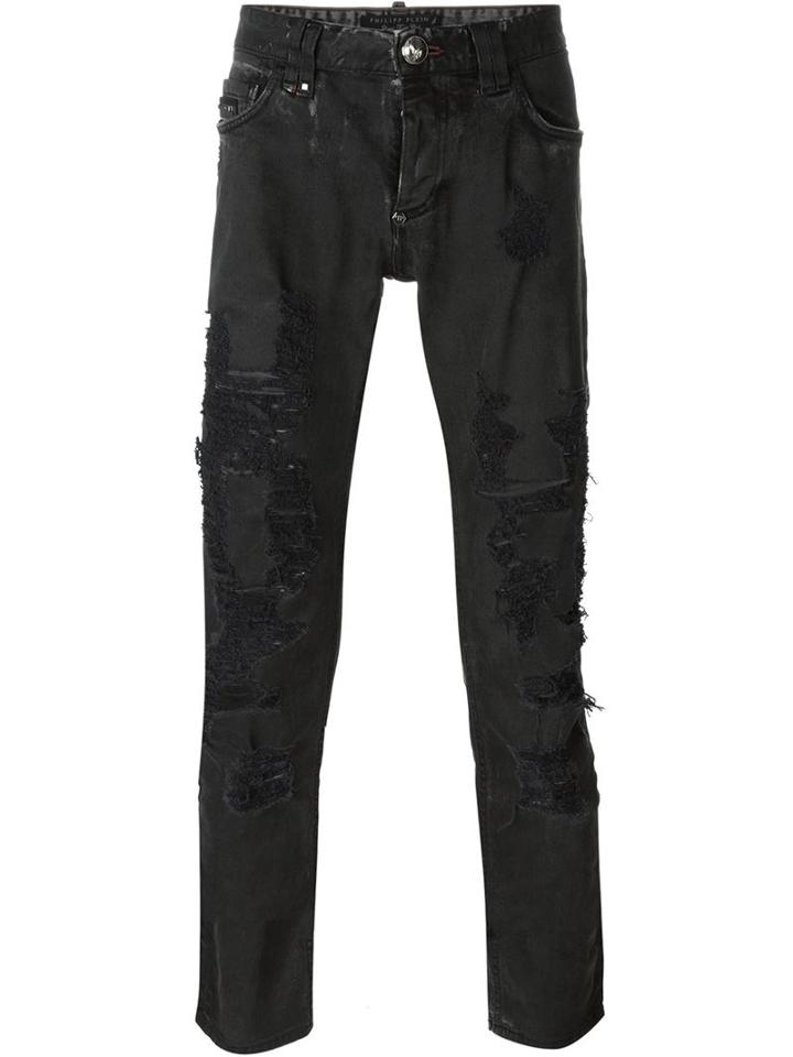 Philipp Plein Slayer Slim Fit Jeans, Men's, Size: 34, Black, Cotton/spandex/elastane/polyester