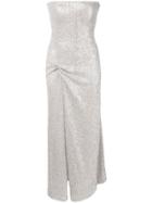 Oscar De La Renta Strapless Gown With Front Slit - Silver