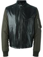 Dolce & Gabbana Contrast Sleeve Bomber Jacket, Men's, Size: 48, Green, Polyester/bos Taurus/polyamide/brass