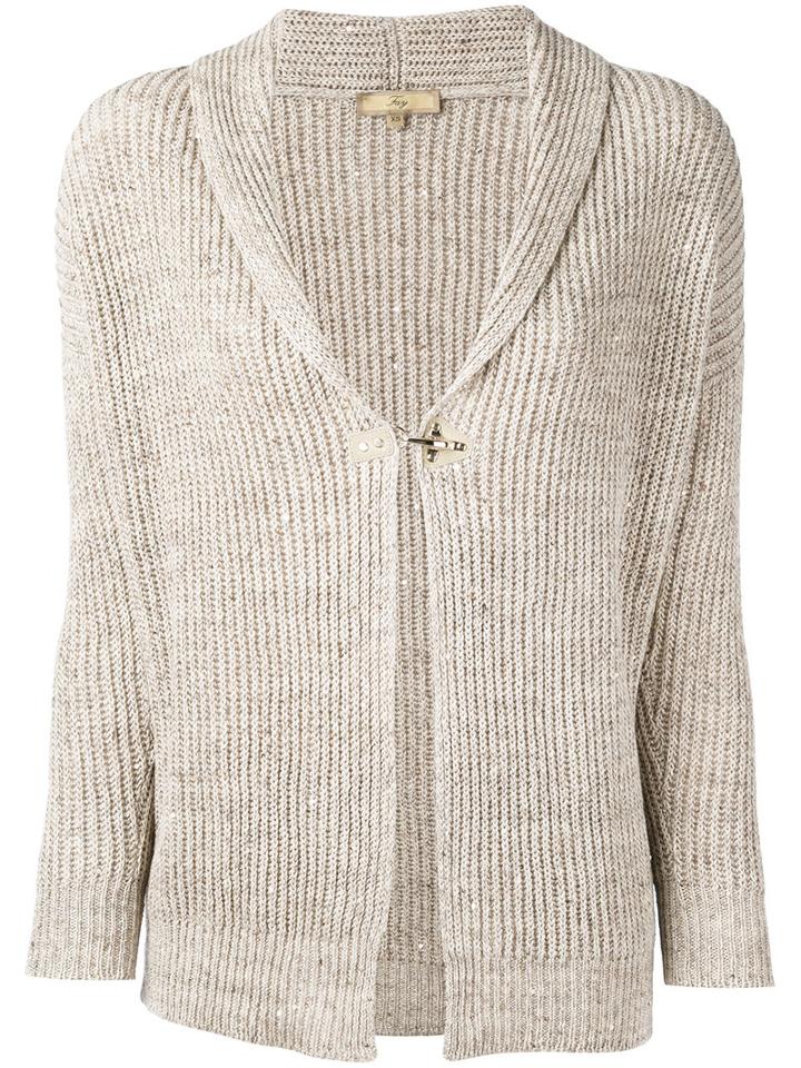 Fay - Ribbed-knit Cardigan - Women - Cotton/linen/flax - S, Nude/neutrals, Cotton/linen/flax