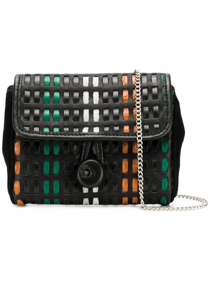 Carmina Campus Braided Flap Clutch - Black