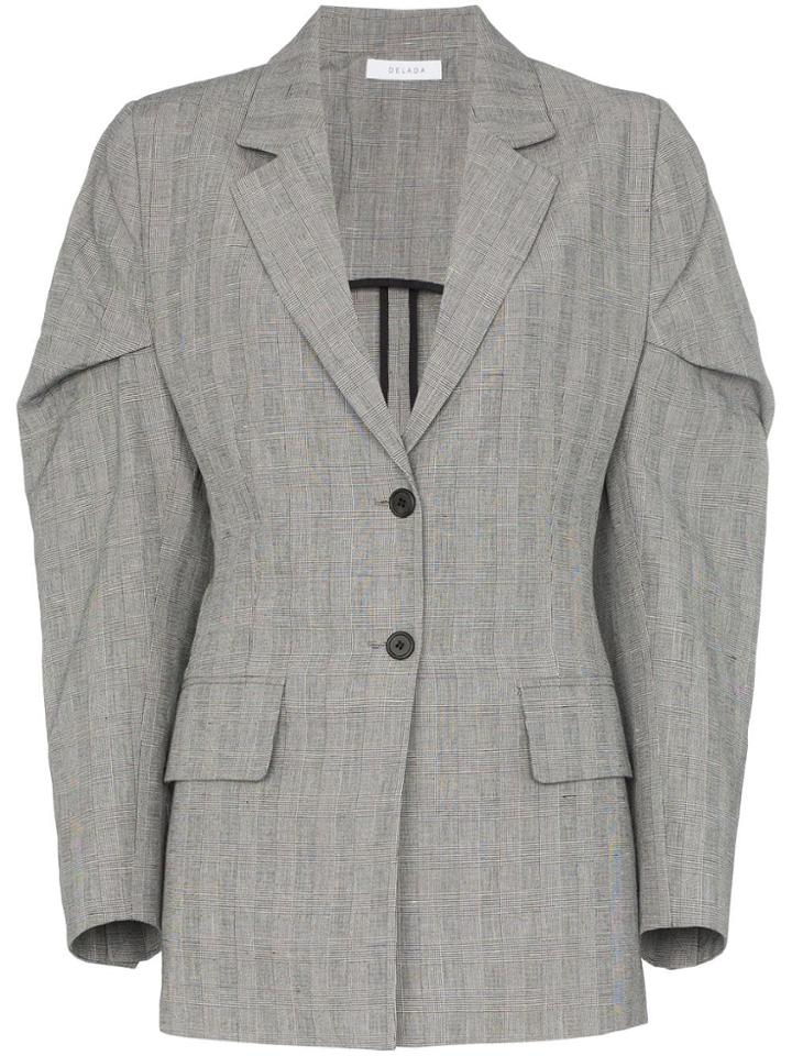 Delada Exaggerated-sleeve Checked Blazer - Grey