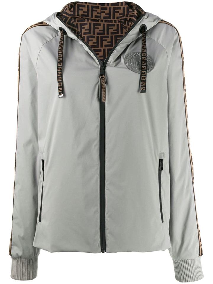 Fendi Monogram Trim Hooded Jacket - Neutrals