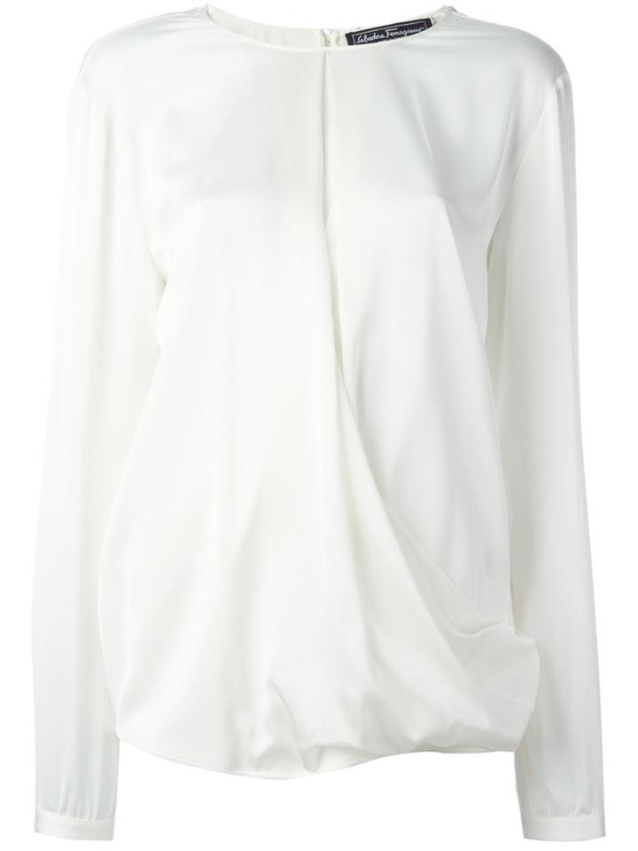 Salvatore Ferragamo Long Sleeve Top, Women's, Size: 44, White, Silk/spandex/elastane