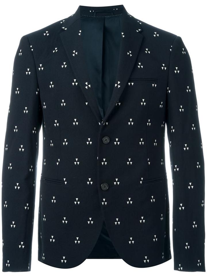 Neil Barrett Triangle Jacquard Blazer, Men's, Size: 50, Blue, Polyamide/spandex/elastane/polyester/cotton
