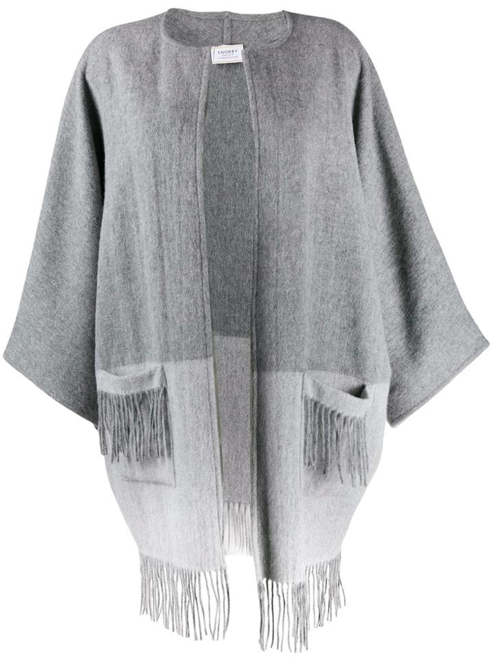 Snobby Sheep Fringed Colour Block Cape Coat - Grey
