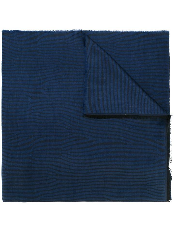 Lanvin Zebra Stripe Pattern Scarf, Men's, Blue, Silk/wool