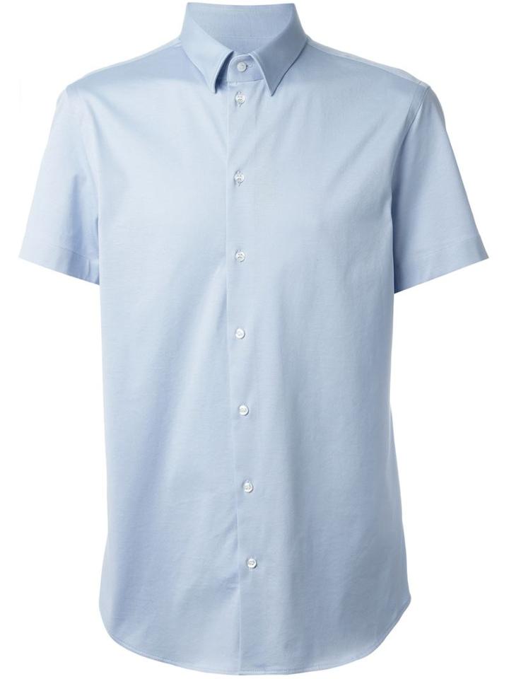 Emporio Armani Short-sleeved Shirt, Men's, Size: 38, Blue, Cotton