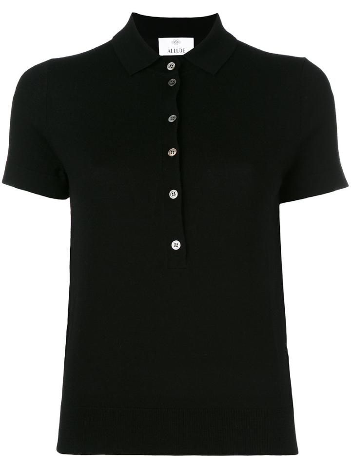 Allude Knitted Short Sleeve Polo Shirt, Women's, Size: Small, Black, Virgin Wool